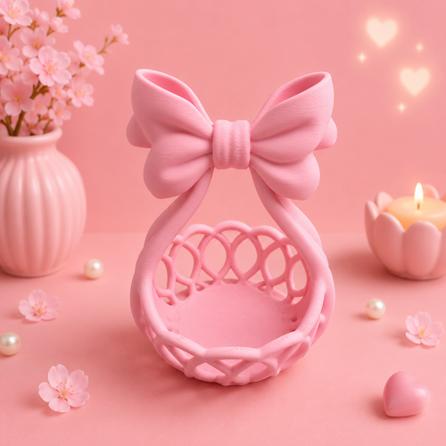 Coquette Bow Vanity Basket – Perfume & Makeup Holder